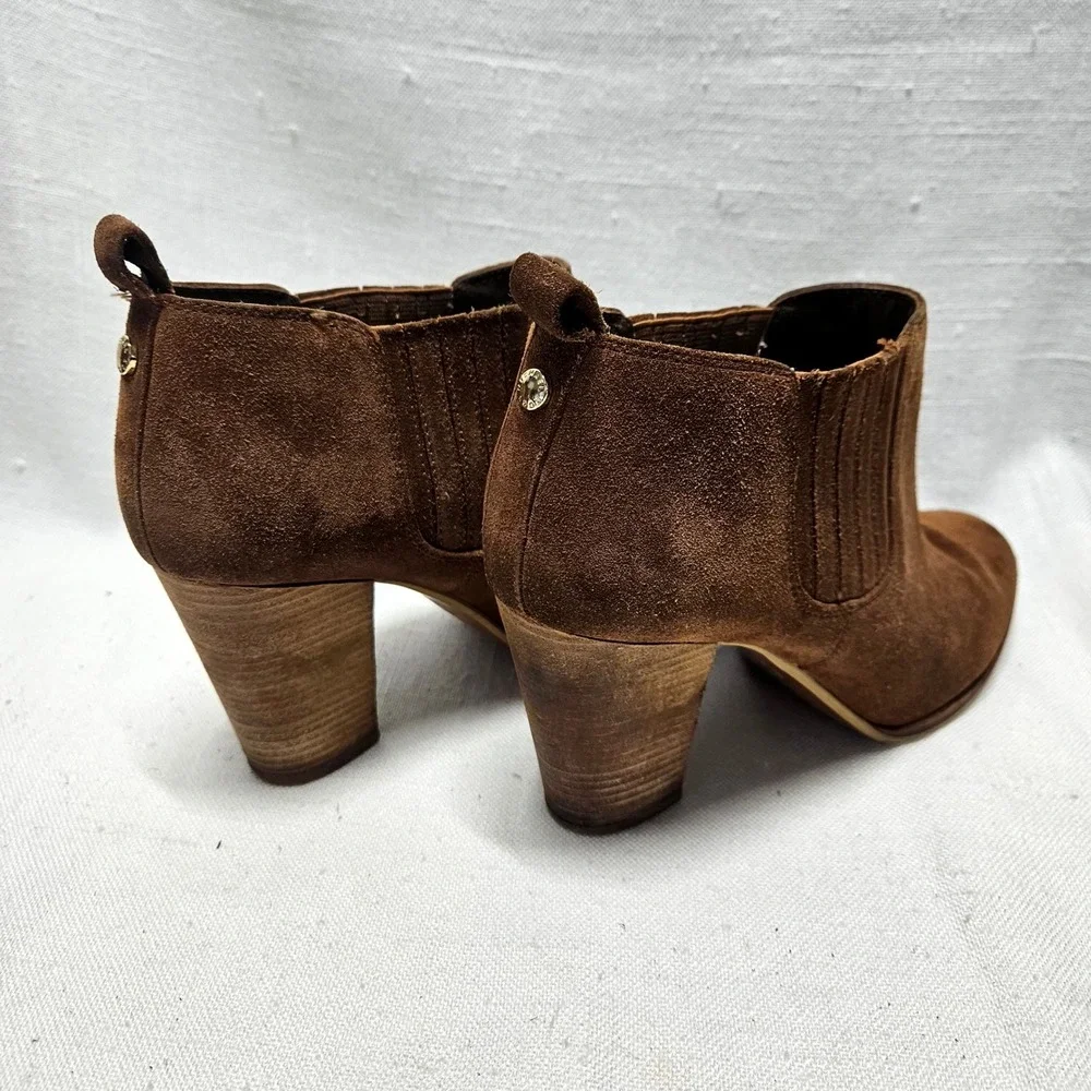 Michael Kors Chelsea Boots Womens 7.5 Brown Suede Stacked Block Heel Booties Y2K
